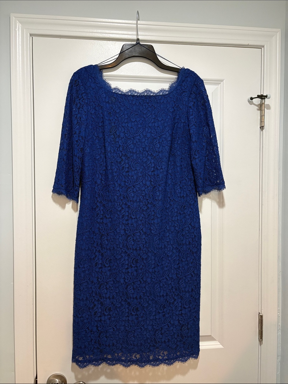Adrianna Papell Royal Blue Lace Midi Sheath Dress